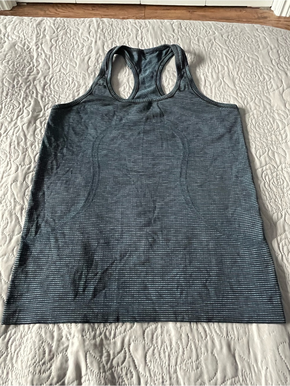 Women’s Racerback Tank Top in Charcoal Stripe